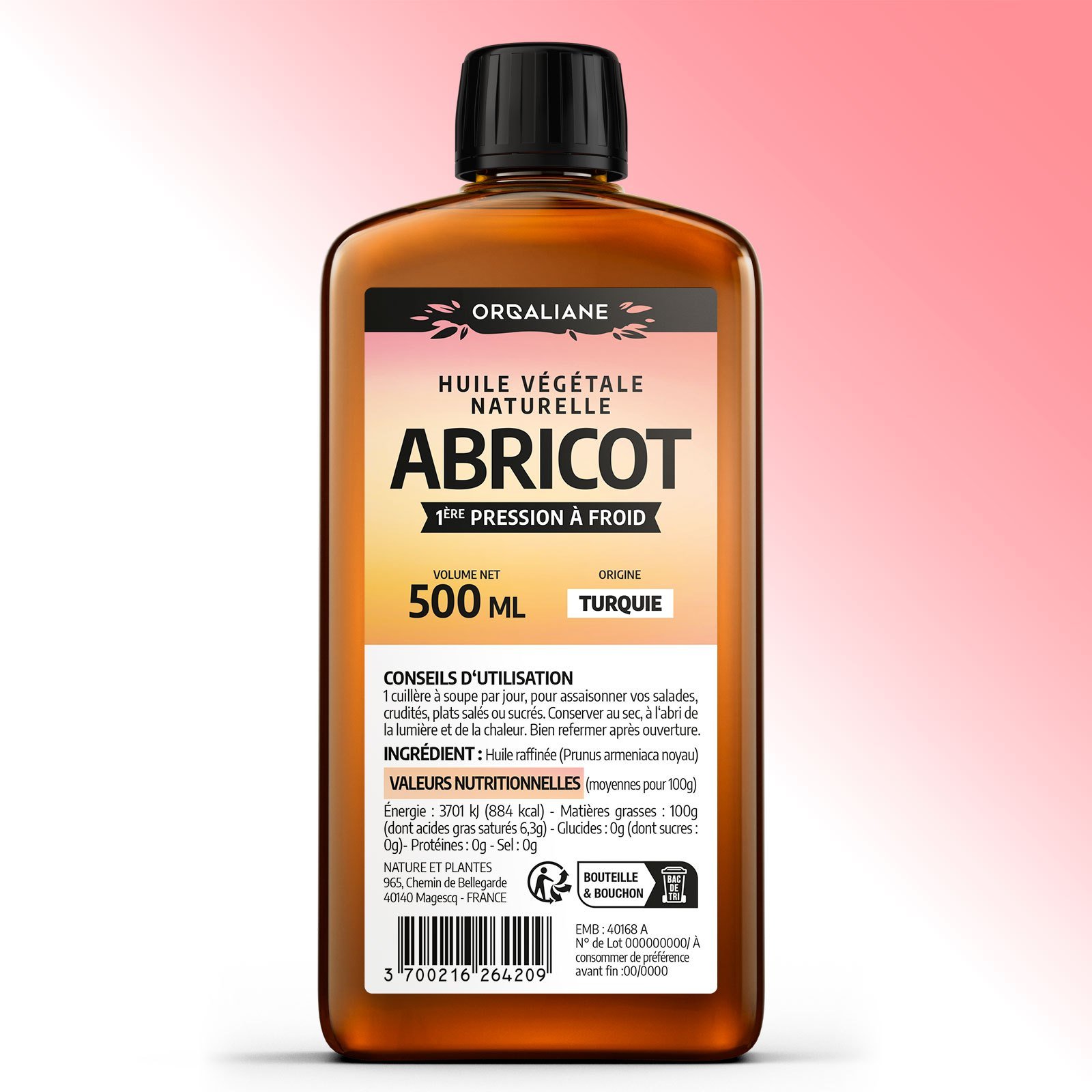 Apricot Kernel Oil - Pure and Natural Vegetable Oil - Cold-Pressed