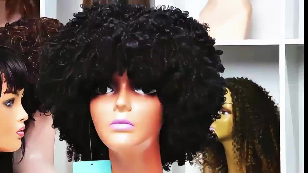 Short Afro Curly Wigs for Women Wavy Curly Wig Synthetic Heat Resistant Curly Afro Wig with Bangs Big Stretch Fluffy Curly Afro Wig 30.48 cm High-Density Soccer Fan Wig, Elastic Cap for Easter Rave Anime Music Festival Cosplay - Image 37