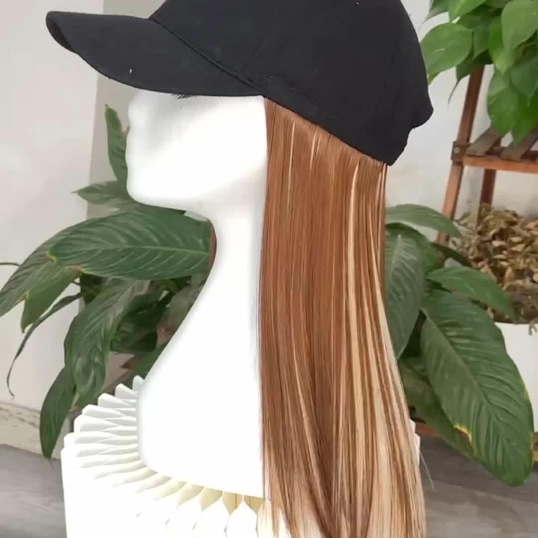 Synthetic Hat Wig with Long Straight Black Hair Baseball Cap Hair Extension Stylish Convenient All-In-One Design for Women - Image 42