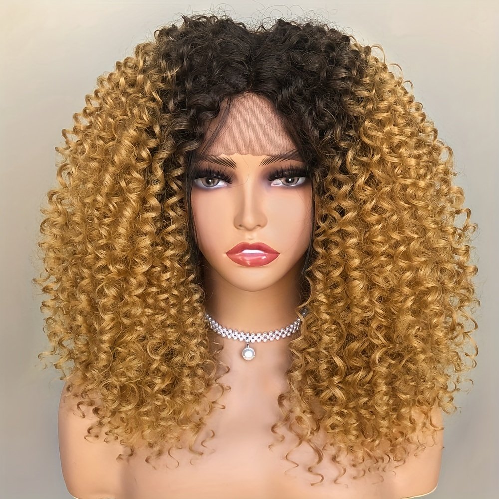 40.64 Cm Afro Kinky Curly Lace Front Wigs Synthetic Curly Wigs For Women Pre Plucked Heat Resistant Fiber Hair Lace Front Wigs