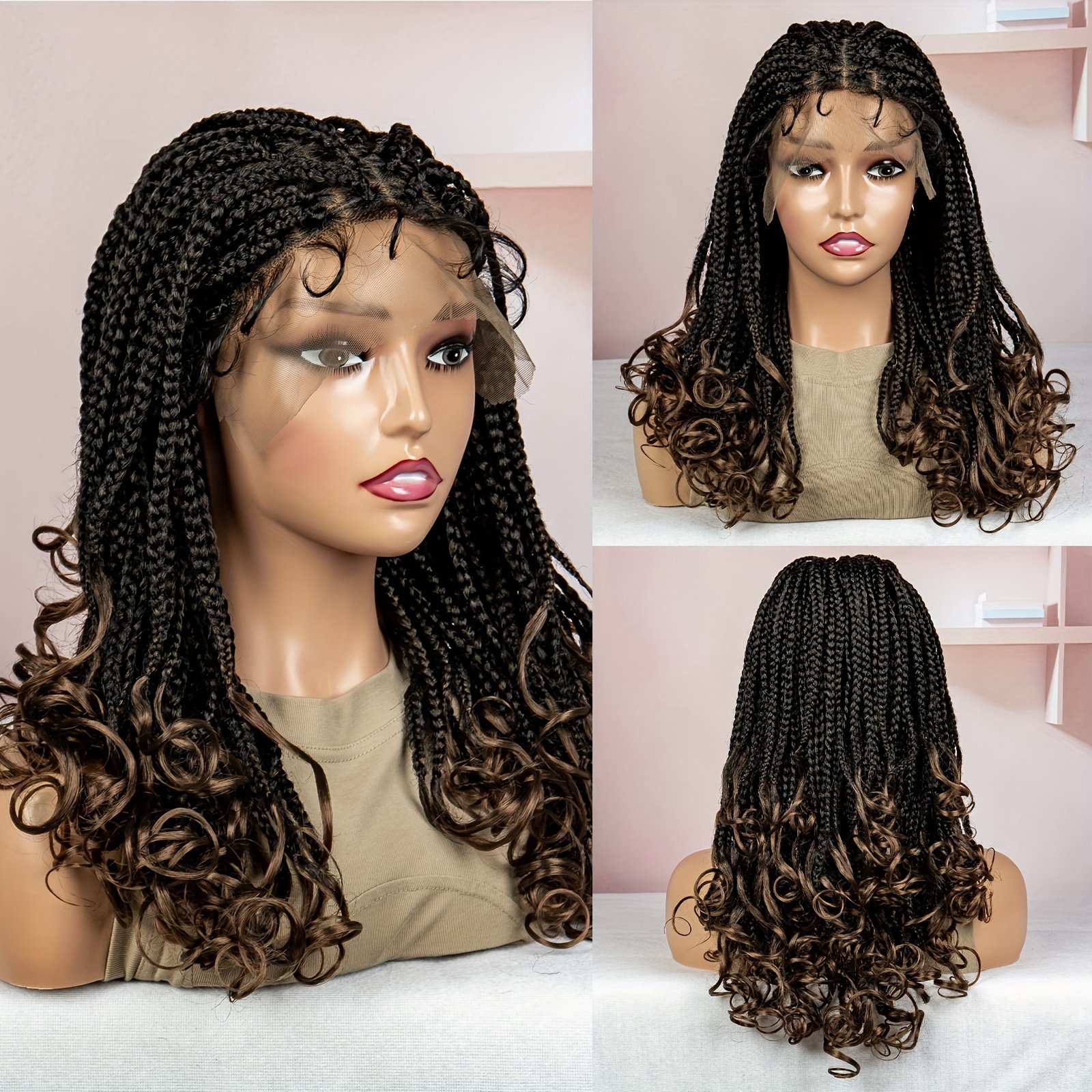 20-Inch Elegant Casual Vacation Mid-Length Handmade Braided Wig Cap with 9*6 Lace, Made from High-Temperature Resistant Fibers That Are Comfortable And Breathable - Image 10