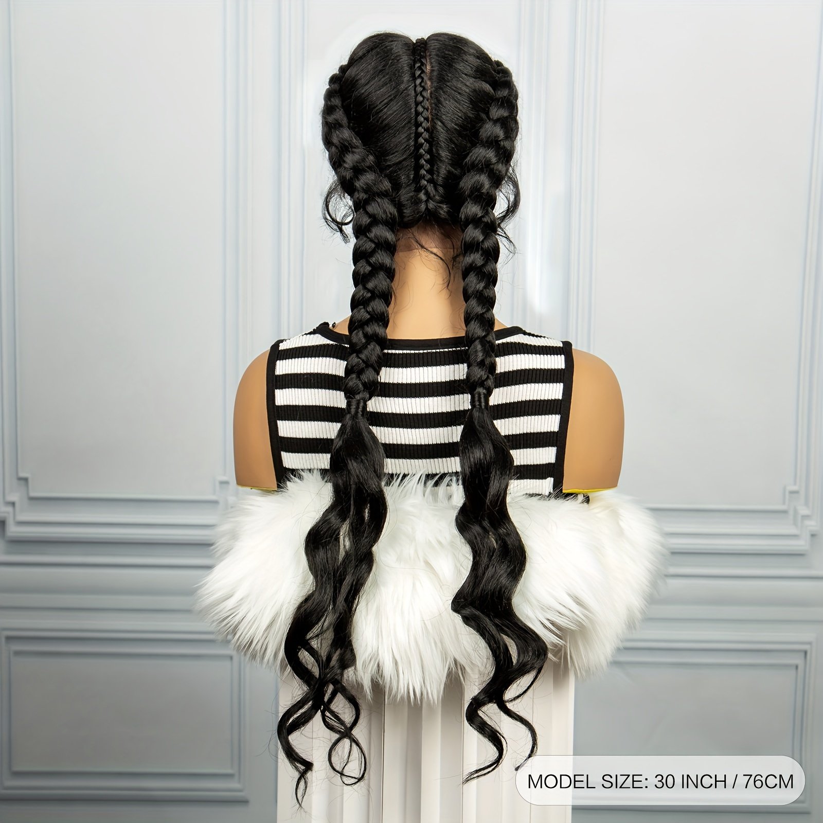 3-Strand Braided Wig Cap with 13x1 Lace Front Braid, 180% Density Long Hand-Woven 3-Strand Braided Wig with Small Curls at the Ends for a Simple and Stylish Look - Image 5