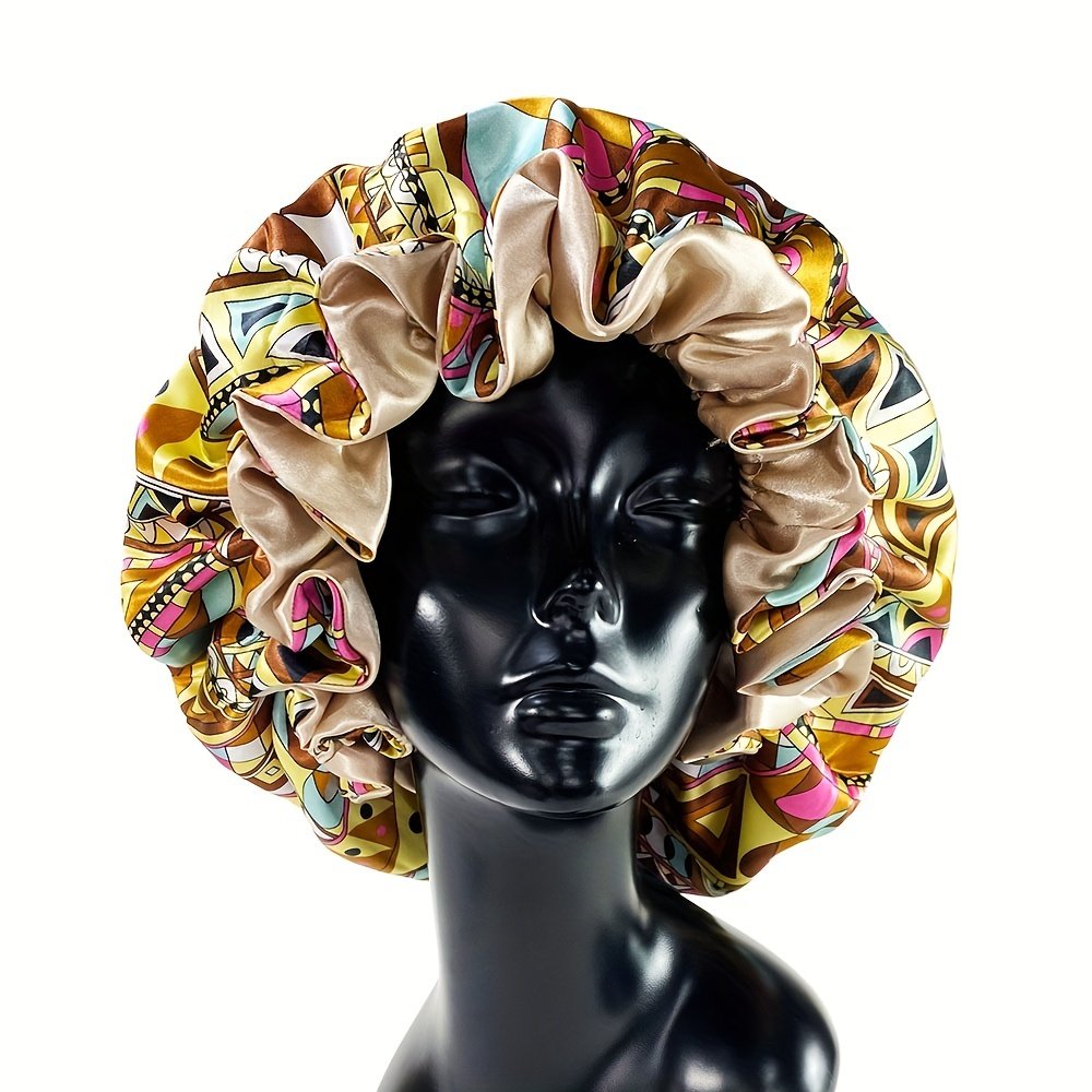 Women Satin Bonnet Cap Double Layer Y Big Bonnet for Lady Printing Sleep Cap Head Wrap
