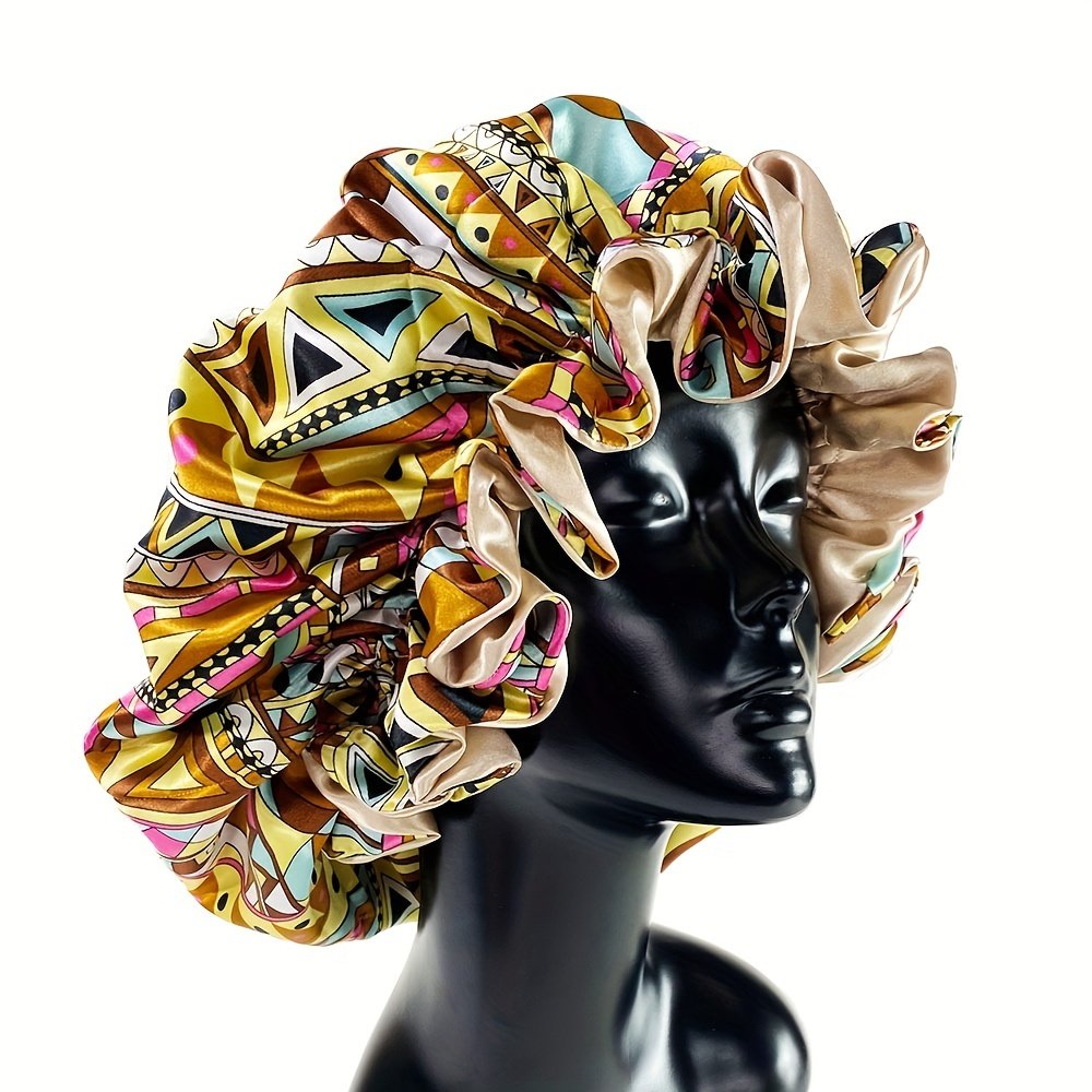 Women Satin Bonnet Cap Double Layer Y Big Bonnet for Lady Printing Sleep Cap Head Wrap - Image 12
