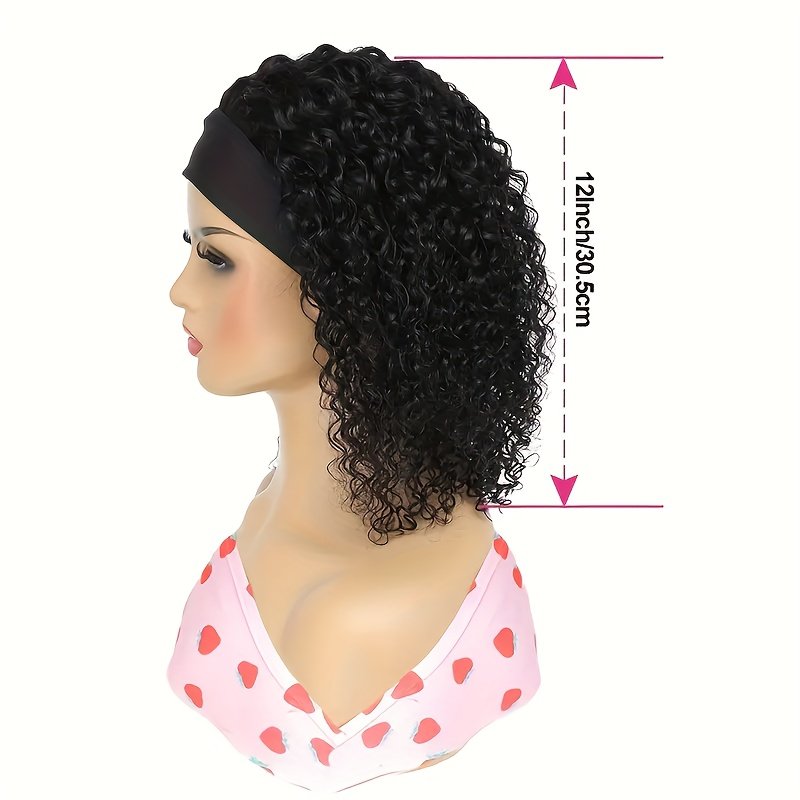 180% Density Human Hair Wig Short Headband Bob Wig Natural Black Short Curly Bob Cut Wear And Go Glueless Kinky Curly Headband Wig Full Machine Jerry Curl Wig - Image 6