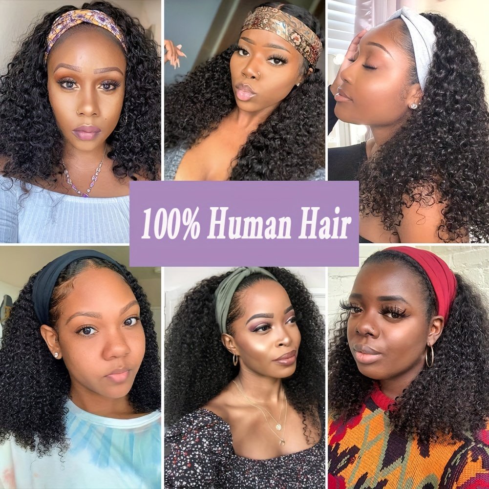 180% Density Human Hair Wig Short Headband Bob Wig Natural Black Short Curly Bob Cut Wear And Go Glueless Kinky Curly Headband Wig Full Machine Jerry Curl Wig - Image 14