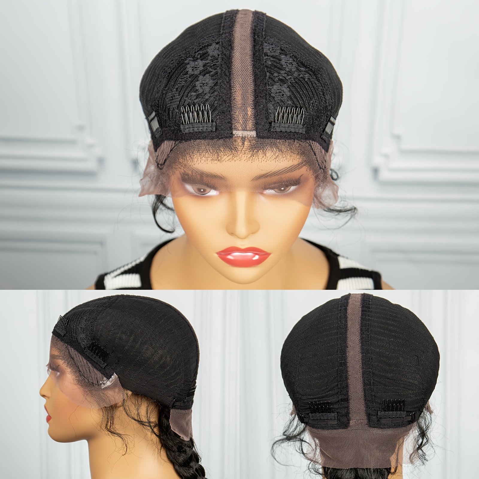3-Strand Braided Wig Cap with 13x1 Lace Front Braid, 180% Density Long Hand-Woven 3-Strand Braided Wig with Small Curls at the Ends for a Simple and Stylish Look - Image 9