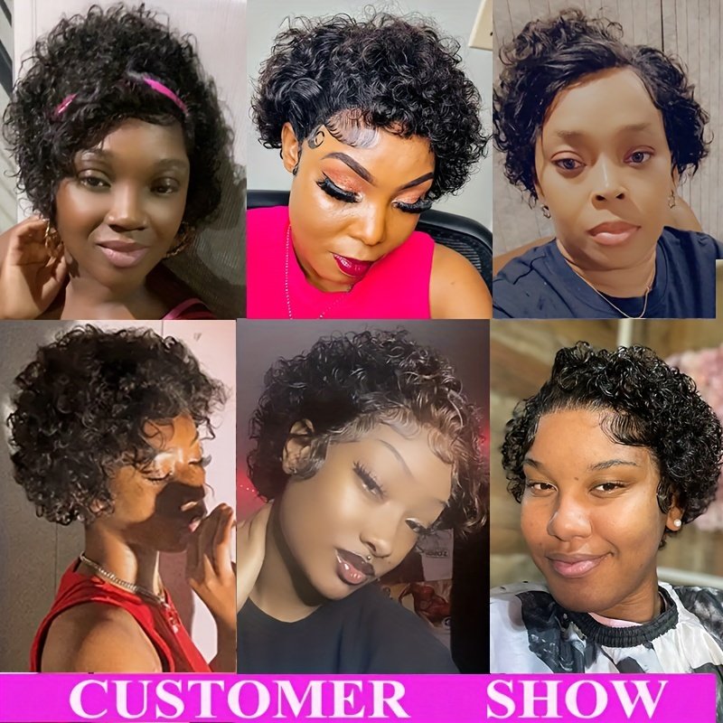 Short Curly Lace Front Wigs 13X1 Brazilian Water Wave Human Hair Wigs Pixie Cut Transparent Lace Wig for Black Women - Image 9