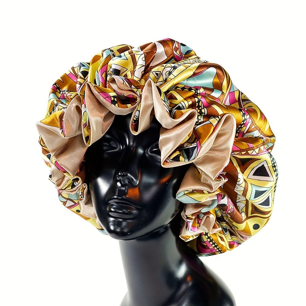 Women Satin Bonnet Cap Double Layer Y Big Bonnet for Lady Printing Sleep Cap Head Wrap - Image 5