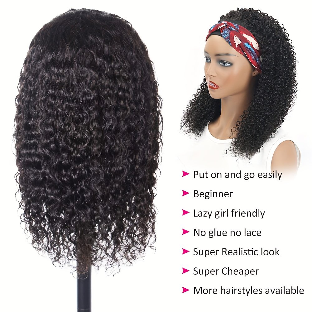 180% Density Human Hair Wig Short Headband Bob Wig Natural Black Short Curly Bob Cut Wear And Go Glueless Kinky Curly Headband Wig Full Machine Jerry Curl Wig - Image 5