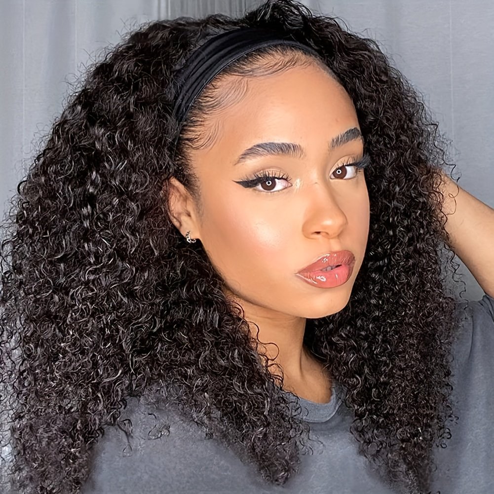 180% Density Human Hair Wig Short Headband Bob Wig Natural Black Short Curly Bob Cut Wear And Go Glueless Kinky Curly Headband Wig Full Machine Jerry Curl Wig - Image 21