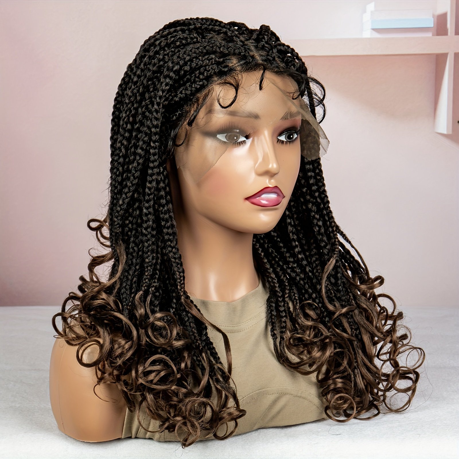 20-Inch Elegant Casual Vacation Mid-Length Handmade Braided Wig Cap with 9*6 Lace, Made from High-Temperature Resistant Fibers That Are Comfortable And Breathable - Image 6