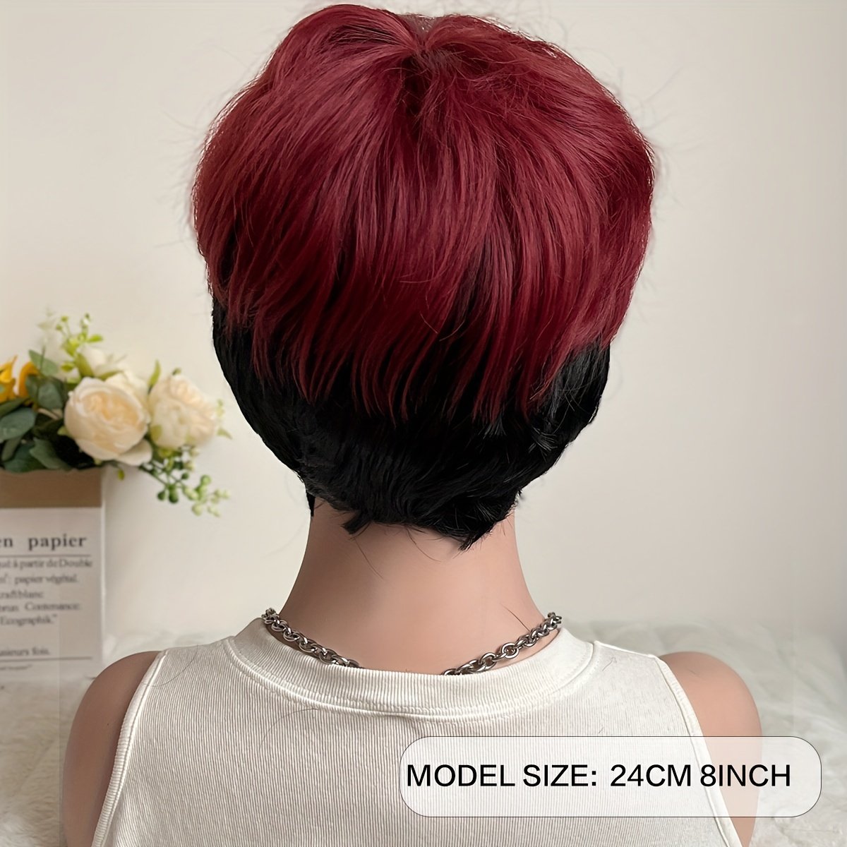 Black Yellow Mixed Color Ultra-Short Wig with Bangs Women’S Synthetic Wig Black Yellow Bicolor Burgundy Black Bicolor Suitable for Daily Wear Halloween Christmas Party Cosplay Light Curly Wig