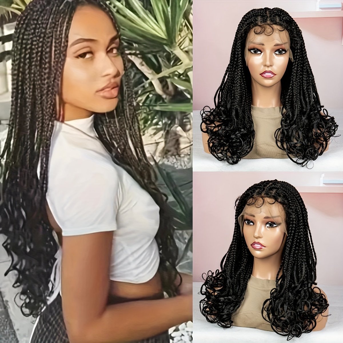 20-Inch Elegant Casual Vacation Mid-Length Handmade Braided Wig Cap with 9*6 Lace, Made from High-Temperature Resistant Fibers That Are Comfortable And Breathable