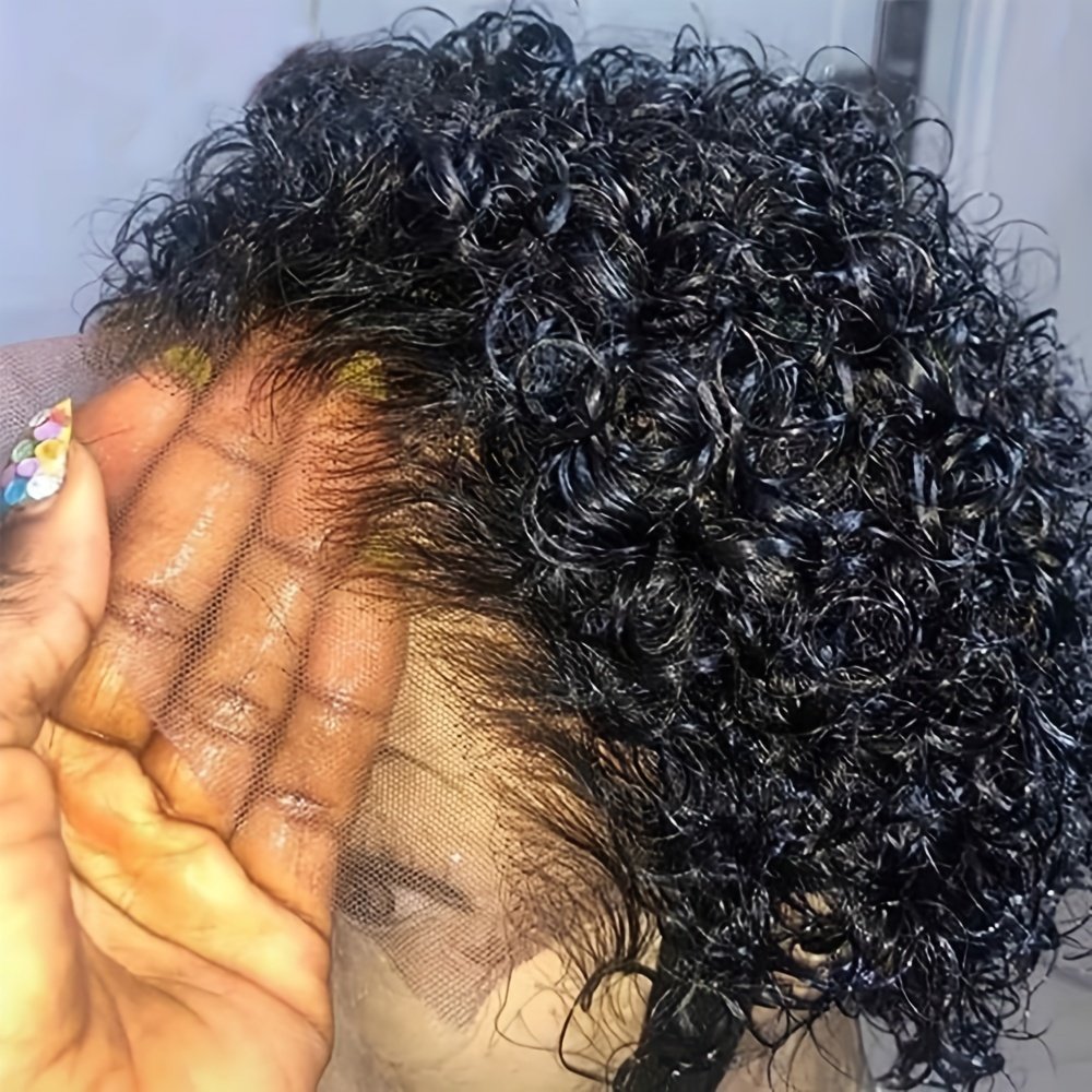 Short Curly Lace Front Wigs 13X1 Brazilian Water Wave Human Hair Wigs Pixie Cut Transparent Lace Wig for Black Women