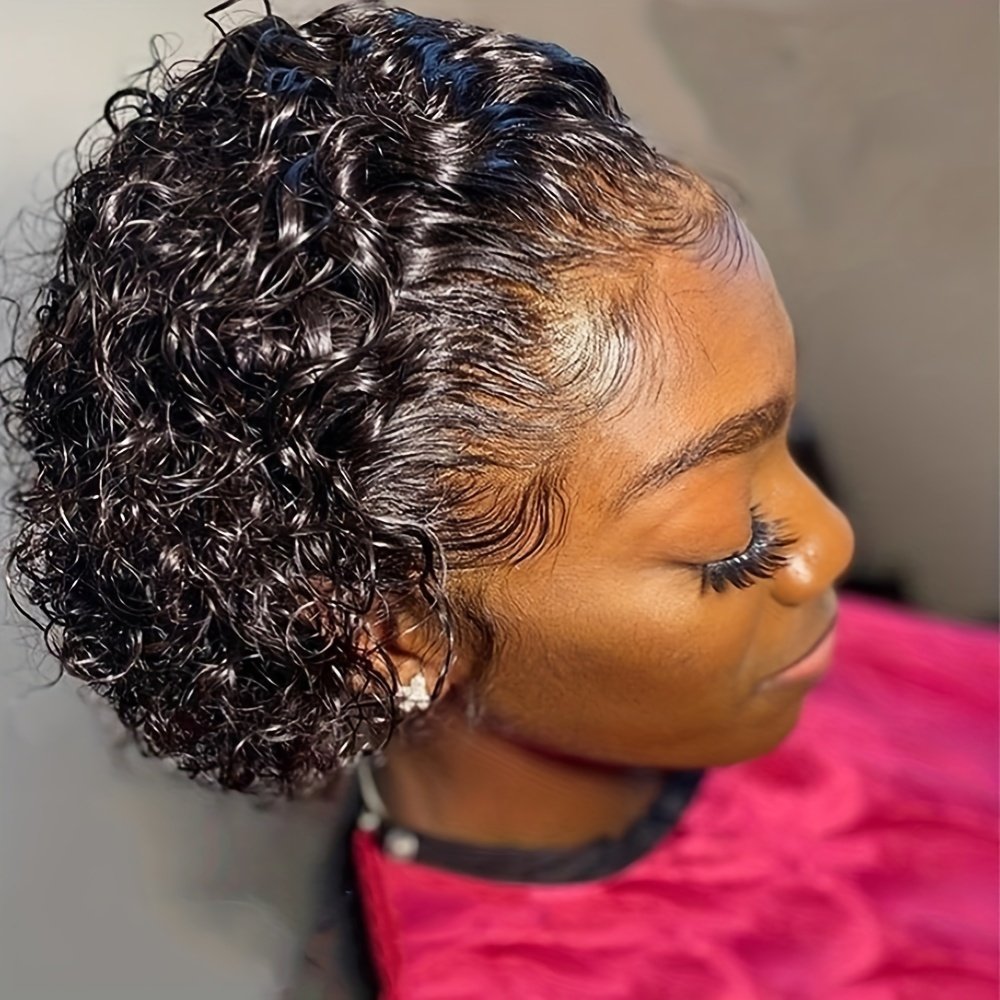 Short Curly Lace Front Wigs 13X1 Brazilian Water Wave Human Hair Wigs Pixie Cut Transparent Lace Wig for Black Women - Image 6