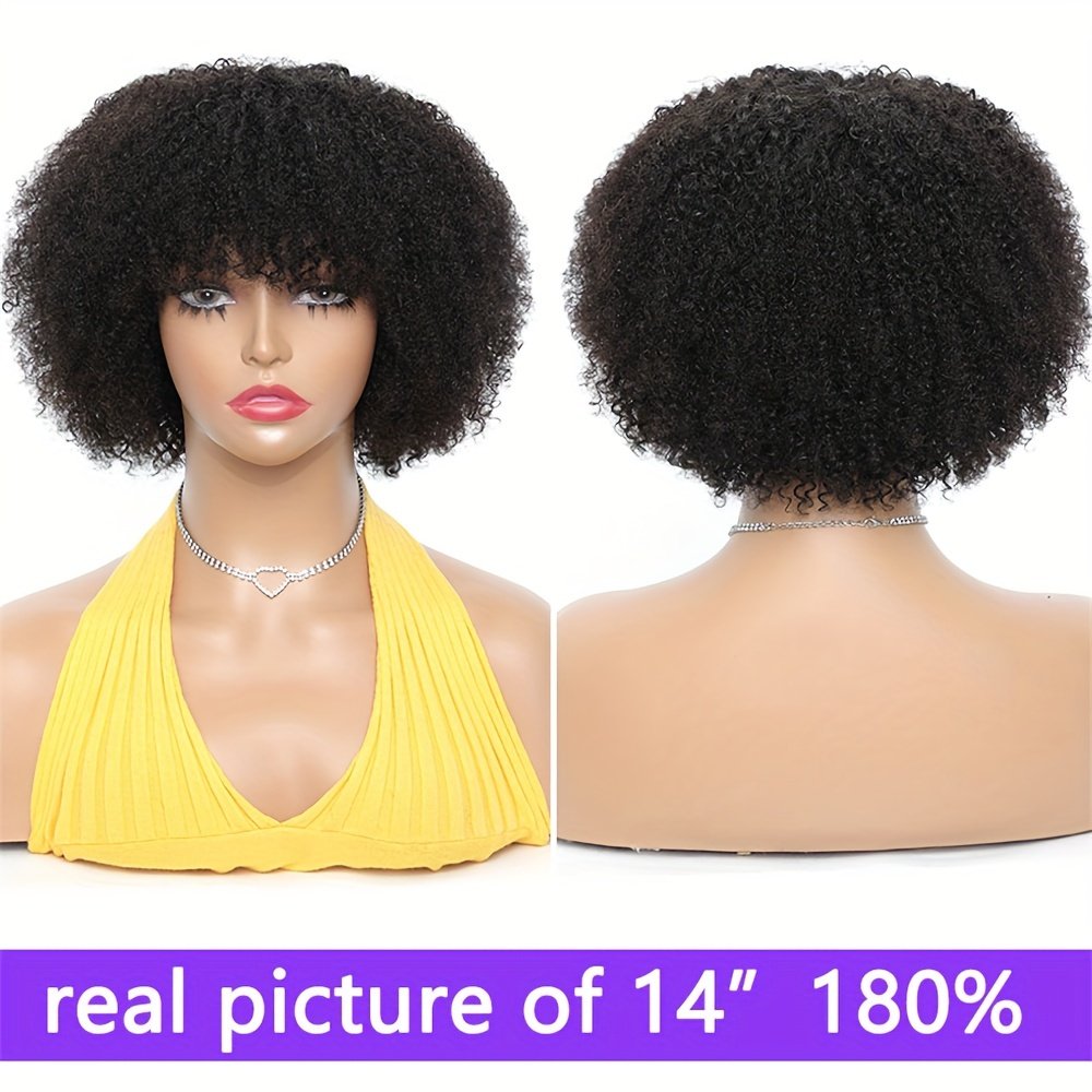 Women'S Afro Kinky Curly Wig with Bangs - Density Full Machine-Made Scalp Top, Natural Black Brazilian Human Hair Wig for, Everyday & Special Events - Voluminous Curly Hairstyle, Short Hair Wigs, Event Hairpiece, Naturallooking Hairpiece, Protective Style, Beauty Accessory - Image 12