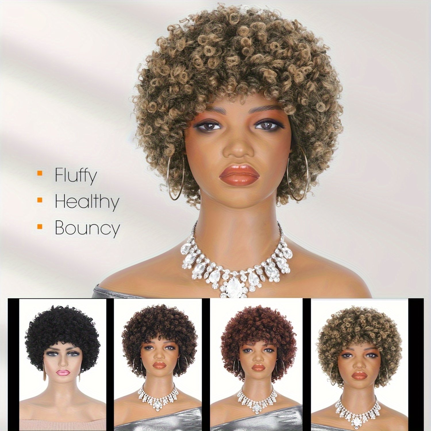 Short Curly Wig Mixed Brown Afro Wig for Men Or Women Short Curly Disco Rock Wig Hippie Costume Wigs Short Fluffy Disco Afro Wigs Synthetic Hair Replacement Wig for Music Festival Concert for Daily Party, Christmas, Cosplay, Parties, Etc - Image 6
