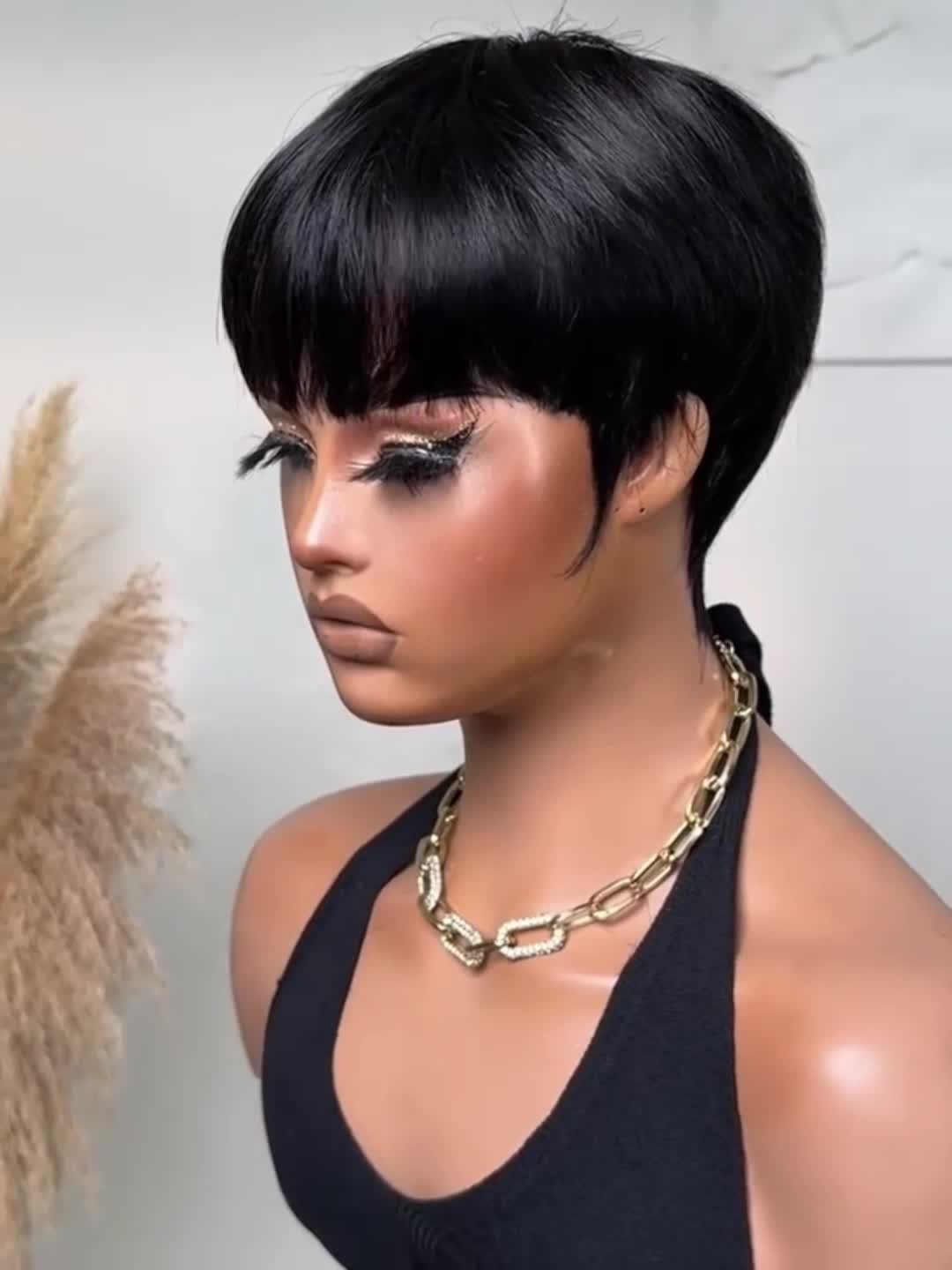 6-Inch Short Straight Human Hair Wig with Bangs 150% Density, Brazilian Remy Hair, Full Machine-Made Without Glueless, Suitable for Any Occasion & Party - Image 22