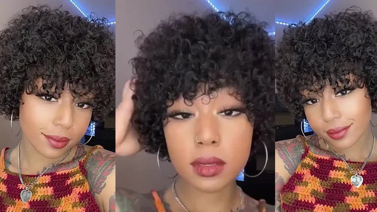 Women'S Afro Kinky Curly Human Hair Wig Short Curly Wave Human Hair Wig with Bangs Full Machine Made 200% Density Basic Style Suitable for Daily Wear - Image 41