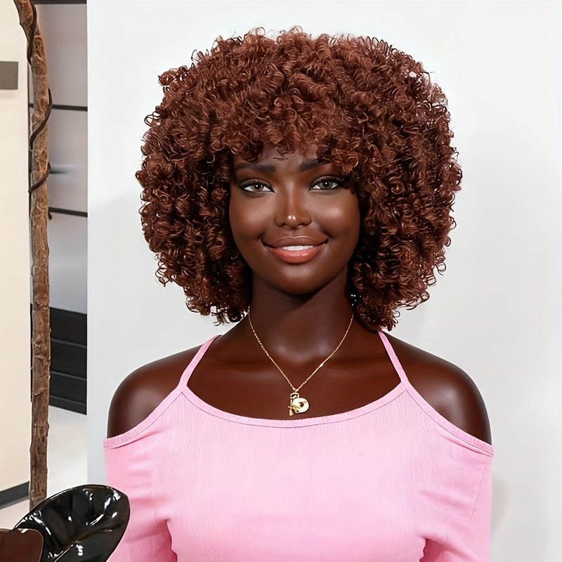 1pc Women’s 9mm Curl Wig, Brown Wig, Natural and Versatile Cap-Style Wig, Full Head Wig