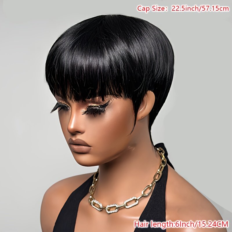 6-Inch Short Straight Human Hair Wig with Bangs 150% Density, Brazilian Remy Hair, Full Machine-Made Without Glueless, Suitable for Any Occasion & Party - Image 7