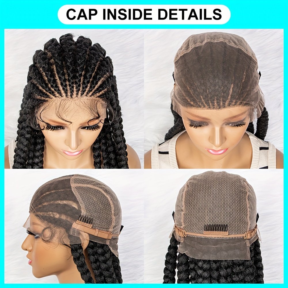 Synthetic Braid Wigs for Women | Double Full Head Lace 91.44 cm Cornrow Braided Wigs with HD Lace Frontal 11 Tracks Braided Wigs Synthetic Hair Wig (1B Color) for Christmas, New Year’S Day