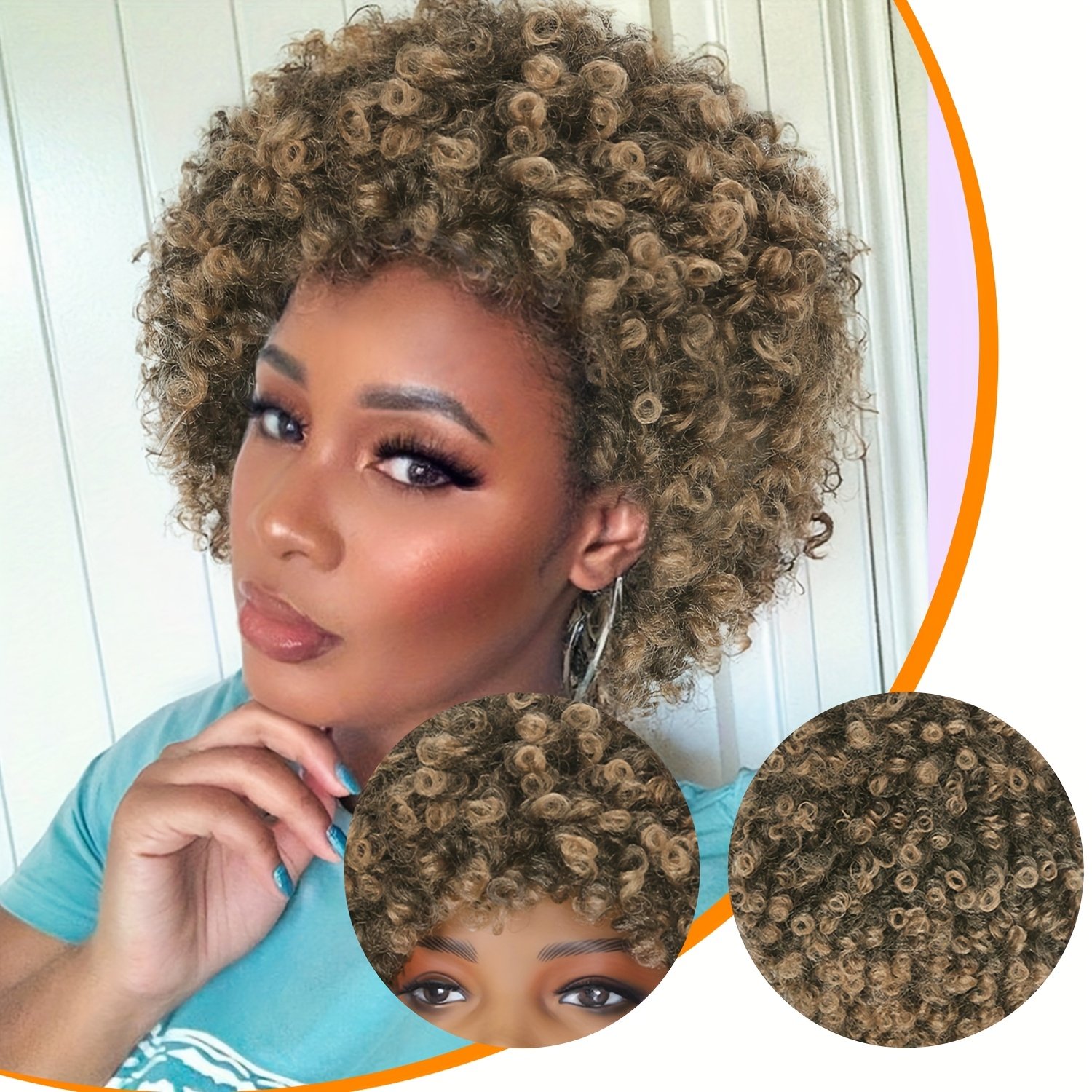 Short Curly Wig Mixed Brown Afro Wig for Men Or Women Short Curly Disco Rock Wig Hippie Costume Wigs Short Fluffy Disco Afro Wigs Synthetic Hair Replacement Wig for Music Festival Concert for Daily Party, Christmas, Cosplay, Parties, Etc - Image 9