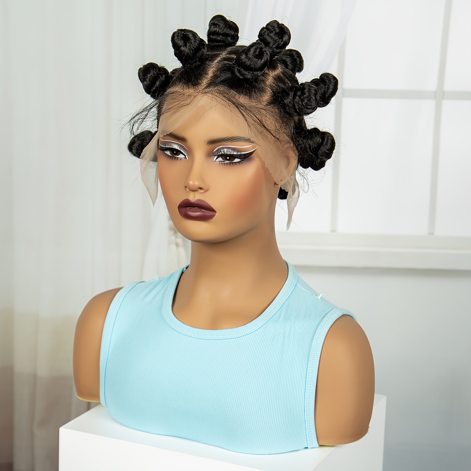 MISHELL Elegant Bantu Knots Braided Wig for Women - Full Lace, 180% Density, Handmade Synthetic Short Wig with Curly Ends, Versatile & Comfortable, Suitable for All Skin Tones, Festive Party Wig|Voluminous Hairpiece|Synthetic Fiber Wig, Wig Accessories - Image 15