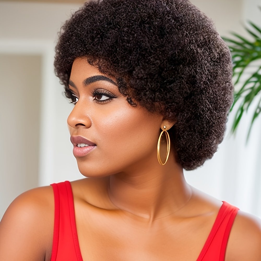 Wig with Afro Kinky Curly Bangs for Women, Featuring a Short Pixie Cut Made of Human Hair. This Soft, Curly Afro Wig Looks Natural And Is Perfect for Everyday Wear - Image 7