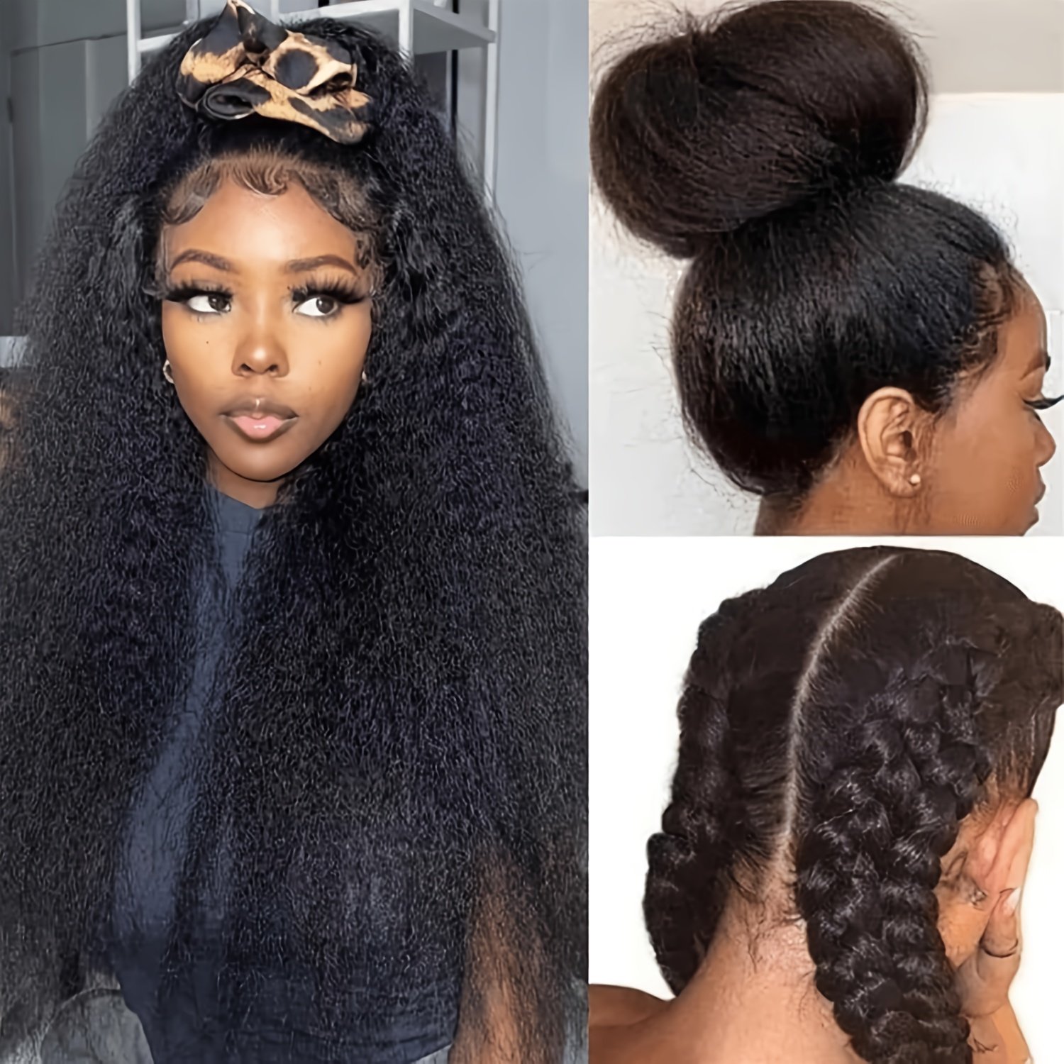 Wear & Go Glueless Wigs Yaki Kinky Straight Human Hair Pre Plucked Pre Cut 4x4 Lace Closure Wigs 180% Density Kinky Straight Glueless Wigs Human Hair for Women Natural Black - Image 11
