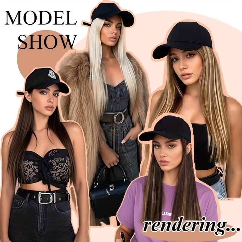 Synthetic Hat Wig with Long Straight Black Hair Baseball Cap Hair Extension Stylish Convenient All-In-One Design for Women - Image 34