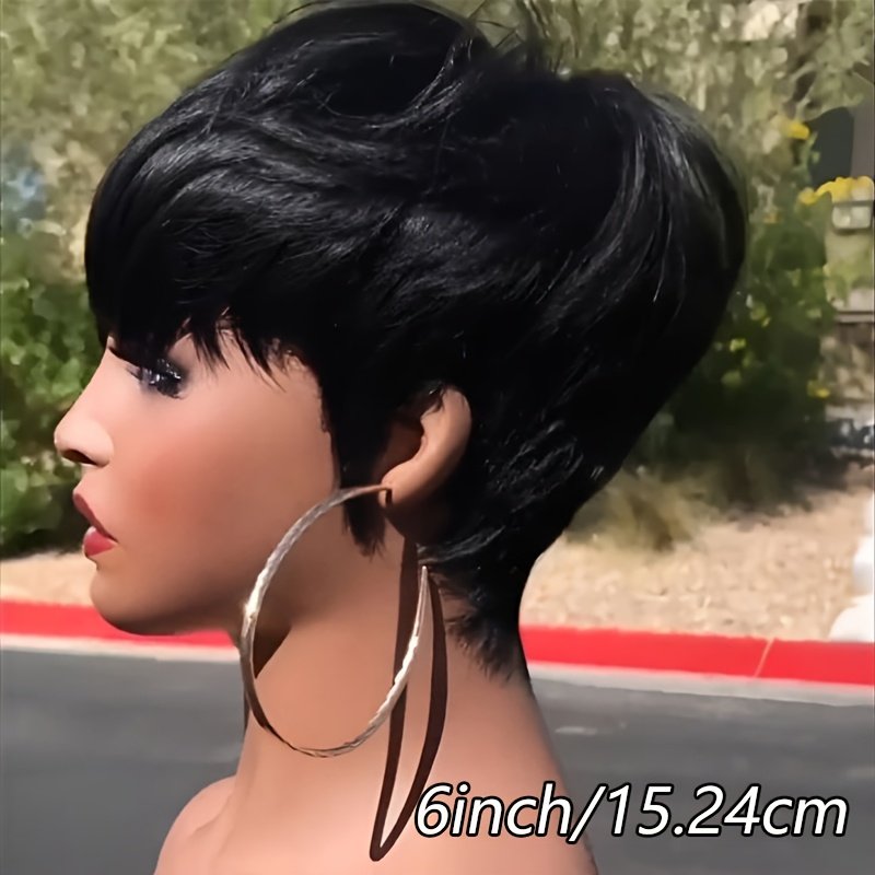 Short Bob Human Hair Wig for Women Pixie Cut Wigs Human Hair Wig Glueless Wig No Lace Front Wig with Bangs for Christmas Party, Cosplay, Daily Use Wigs Natural Color Straight Full Machine Made Wig