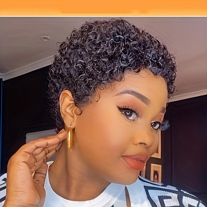 Chic Pixie Cut Wig for Women - 180% Density Virgin Peruvian Remy Human Hair, Kinky Curly Afro Style, Glueless Full Wig with Natural Water Wave Ready to Wear And Leave Wig Suitable for The New Year - Image 11