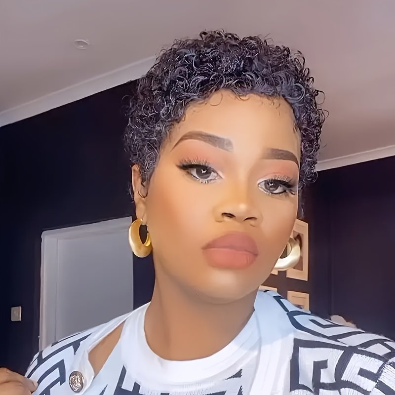 Chic Pixie Cut Wig for Women - 180% Density Virgin Peruvian Remy Human Hair, Kinky Curly Afro Style, Glueless Full Wig with Natural Water Wave Ready to Wear And Leave Wig Suitable for The New Year - Image 17