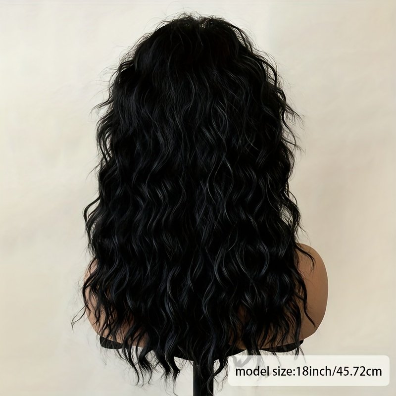 One Black Wig with Bangs, Natural Fluffy Medium-Long Curly High-Quality Synthetic Wig, Suitable for Daily Parties and Christmas Dress-Up - Perfect New Year Gift 1B Black - Image 6