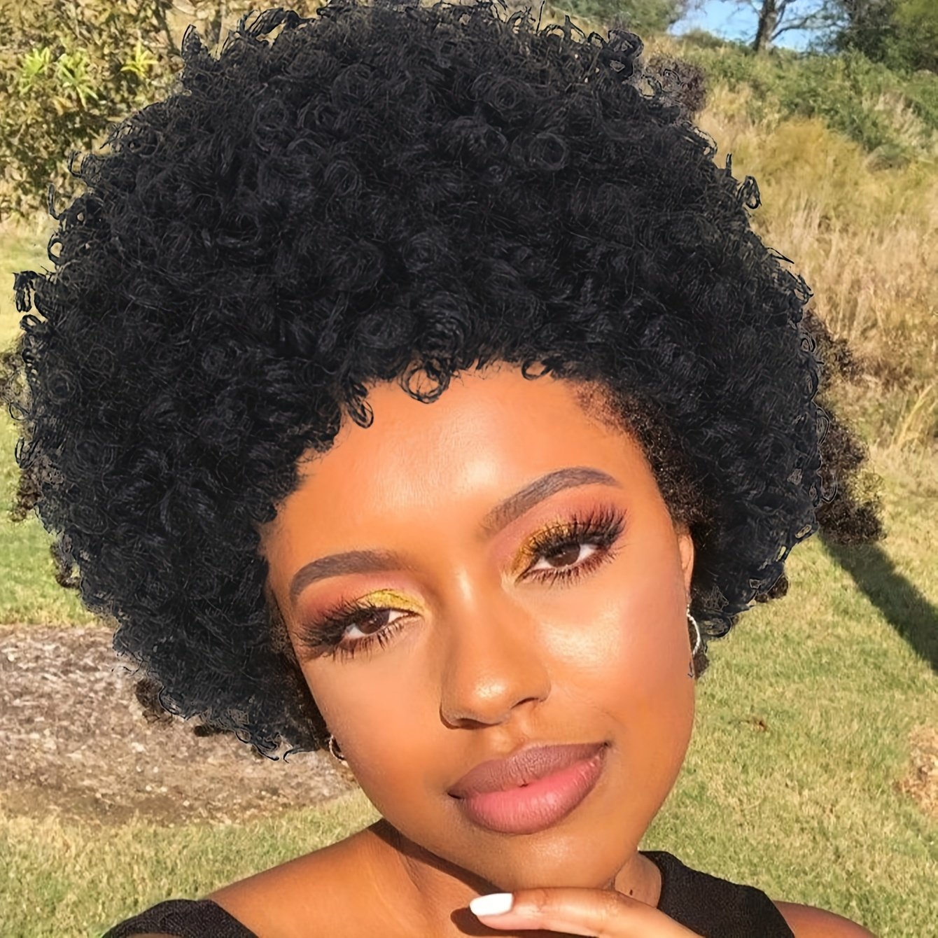 Short Curly Wig Mixed Brown Afro Wig for Men Or Women Short Curly Disco Rock Wig Hippie Costume Wigs Short Fluffy Disco Afro Wigs Synthetic Hair Replacement Wig for Music Festival Concert for Daily Party, Christmas, Cosplay, Parties, Etc - Image 33