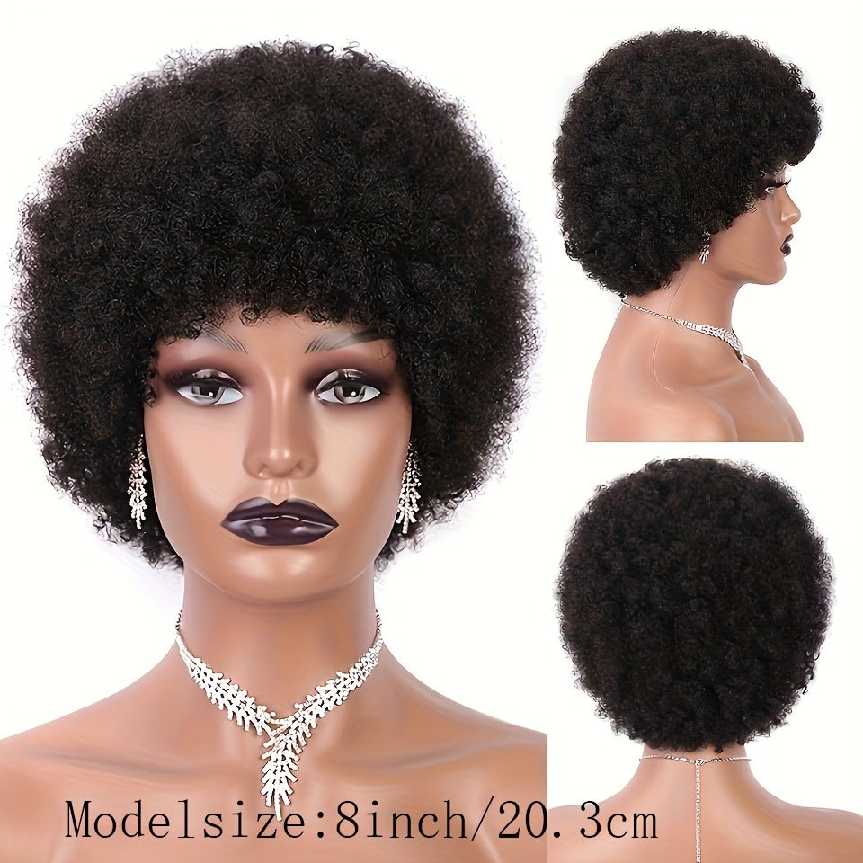 Wig with Afro Kinky Curly Bangs for Women, Featuring a Short Pixie Cut Made of Human Hair. This Soft, Curly Afro Wig Looks Natural And Is Perfect for Everyday Wear - Image 14