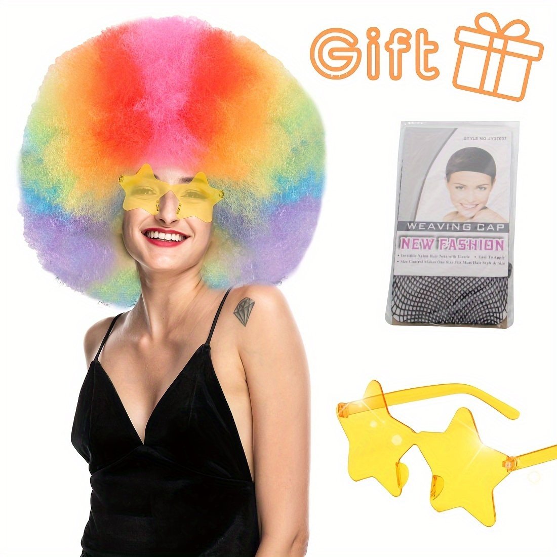 Discount Promotion on Colorful Curly Clown Wigs for Costume Parties, Complete with Funny Glasses And a Hairnet for Fans - Image 21