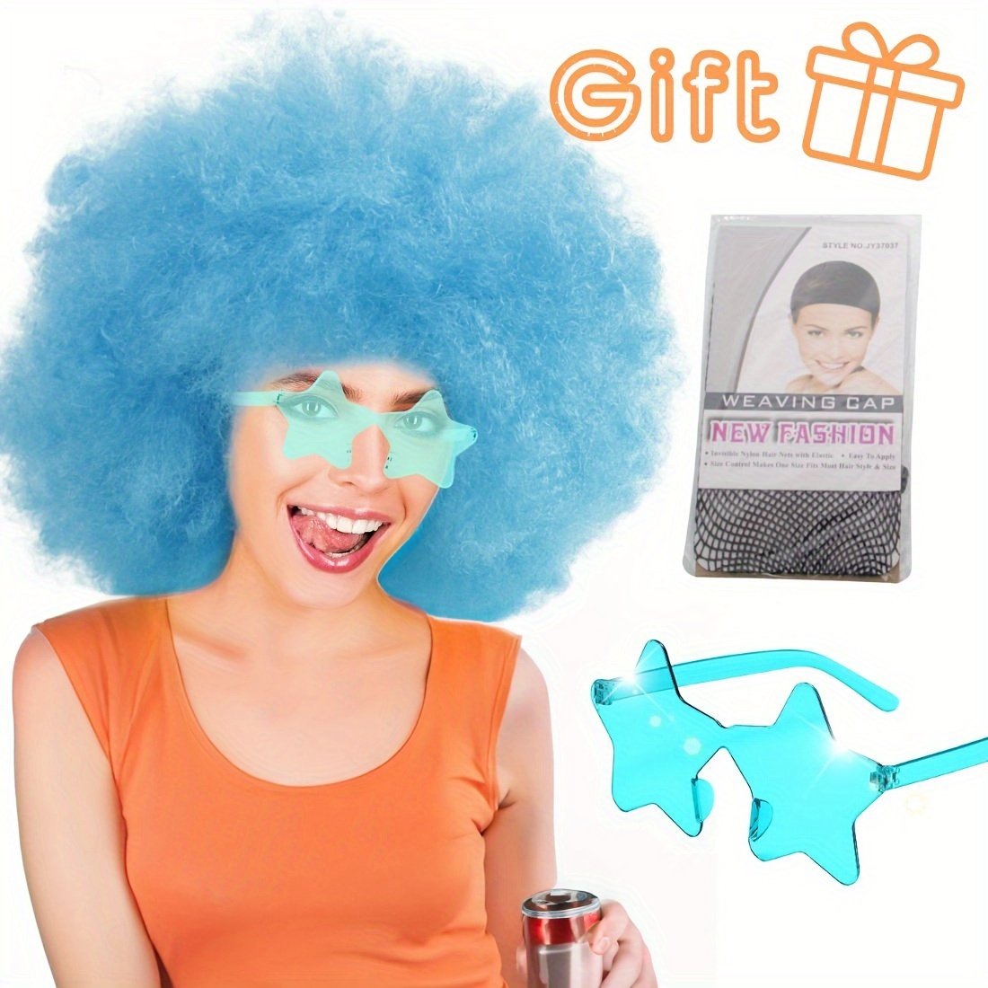 Discount Promotion on Colorful Curly Clown Wigs for Costume Parties, Complete with Funny Glasses And a Hairnet for Fans - Image 25