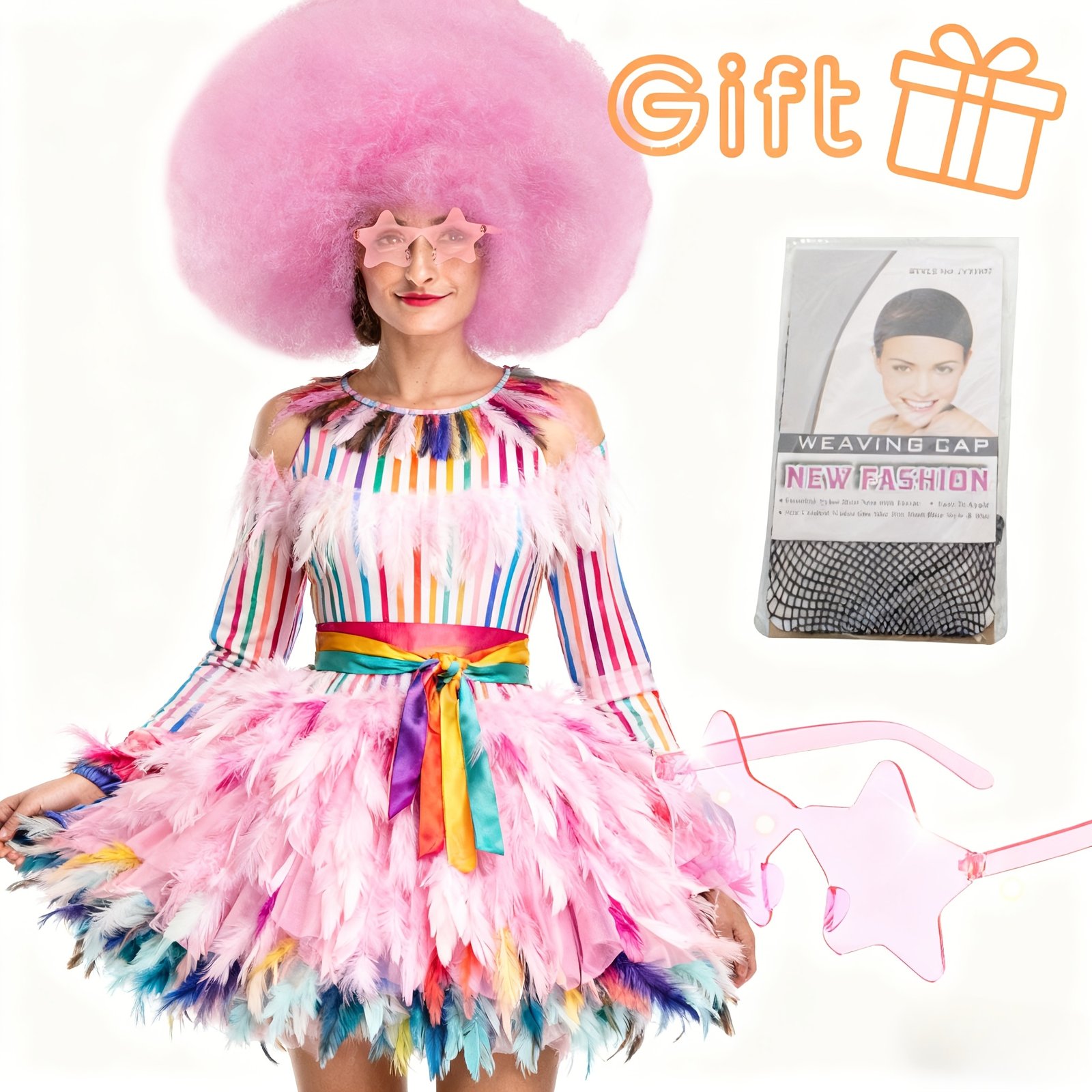 Discount Promotion on Colorful Curly Clown Wigs for Costume Parties, Complete with Funny Glasses And a Hairnet for Fans - Image 10