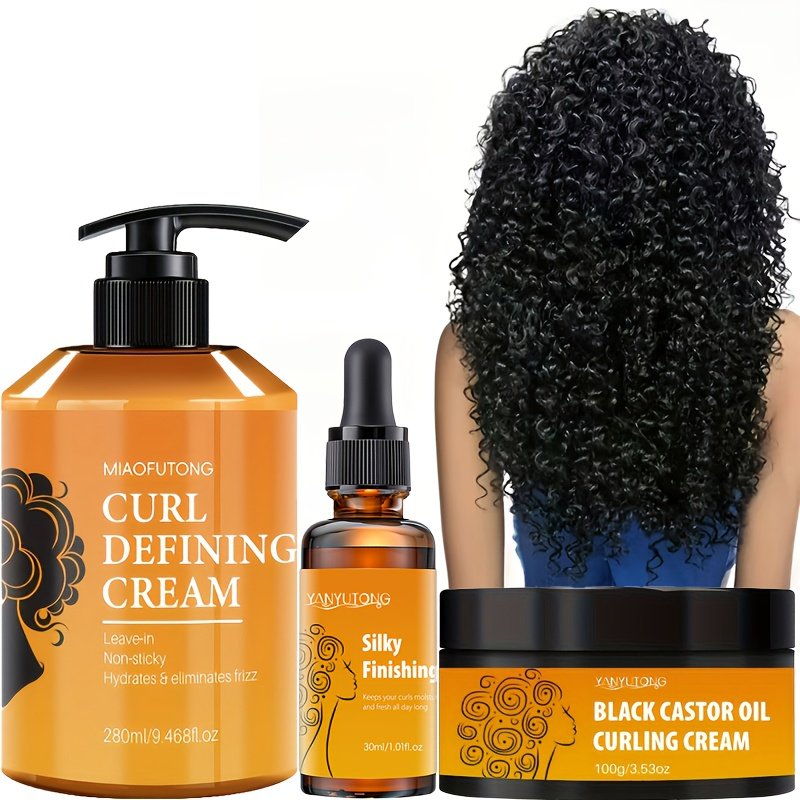 3pcs Curl Defining Cream Set, 280Ml Curl Defining Cream And 100G Curl Cream And 30Ml Hair Oil, Containing Argan Oil, Long-Lasting Anti-Frizz, Elastic And Fluffy, Moisturizing Styling Fixation, Suitable for Wavy And Curly Hair, Unisex