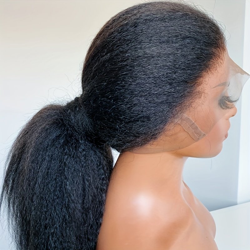 1pc Yaki Soft 180Density 76.2cm Long Black Kinky Straight 13*4*1 Lace Front Wig for Babyhair Glueless Daily Fashion Heat Resistant Preplucked