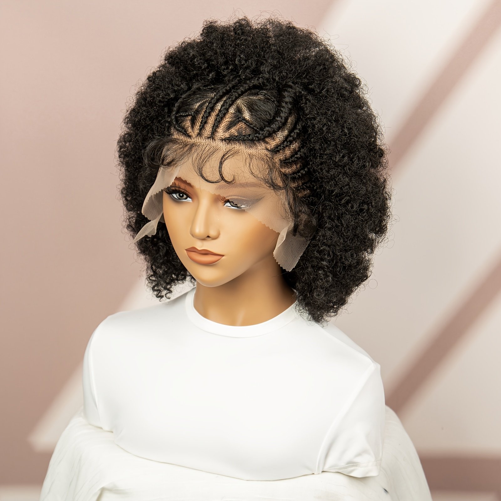 Full lace pure hand-woven front braid afro short black braid wig head cover daily wear breathable comfortable and fashionable - Image 41