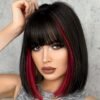 Wine Red Wig And Bangs Short Sstraight Bob Wig for Ladies, 30.48 cm Synthetic Colored Wig for Festival Role-playing Parties
