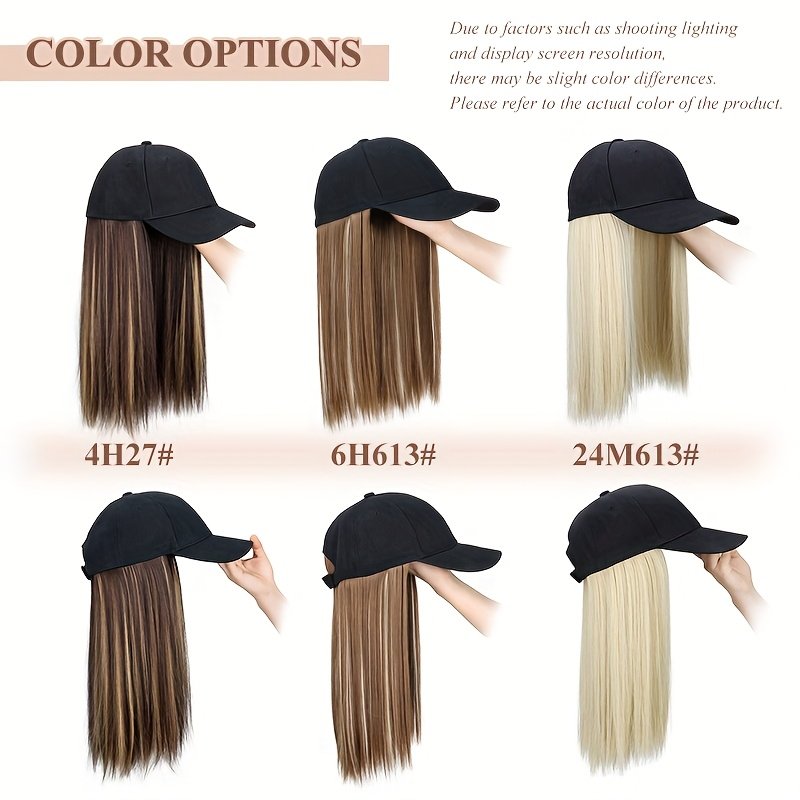 Synthetic Hat Wig with Long Straight Black Hair Baseball Cap Hair Extension Stylish Convenient All-In-One Design for Women - Image 2