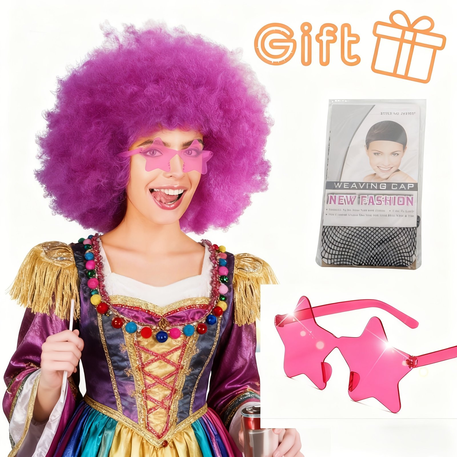 Discount Promotion on Colorful Curly Clown Wigs for Costume Parties, Complete with Funny Glasses And a Hairnet for Fans - Image 14
