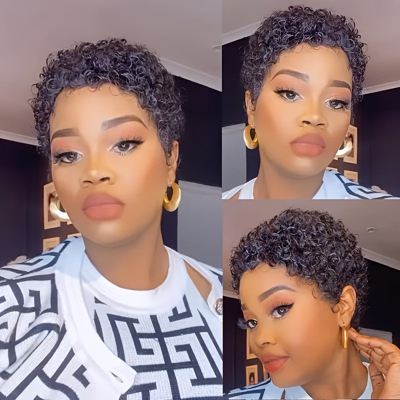Chic Pixie Cut Wig for Women - 180% Density Virgin Peruvian Remy Human Hair, Kinky Curly Afro Style, Glueless Full Wig with Natural Water Wave Ready to Wear And Leave Wig Suitable for The New Year - Image 43