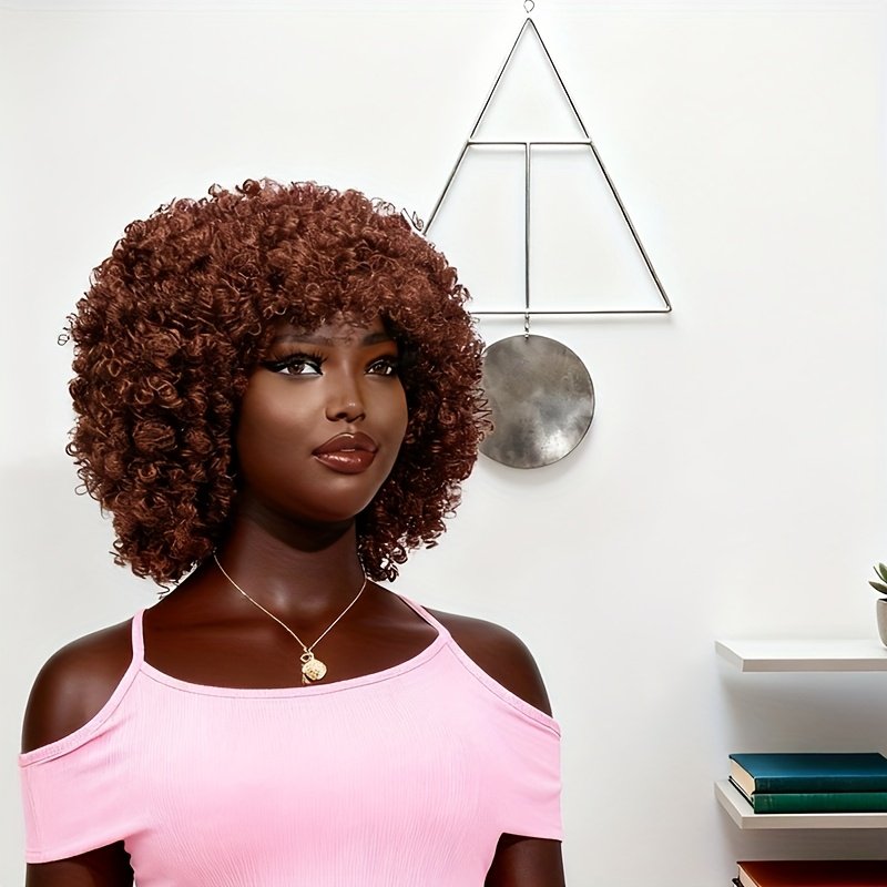 1pc Women's 9mm Curl Wig, Brown Wig, Natural and Versatile Cap-Style Wig, Full Head Wig - Image 5