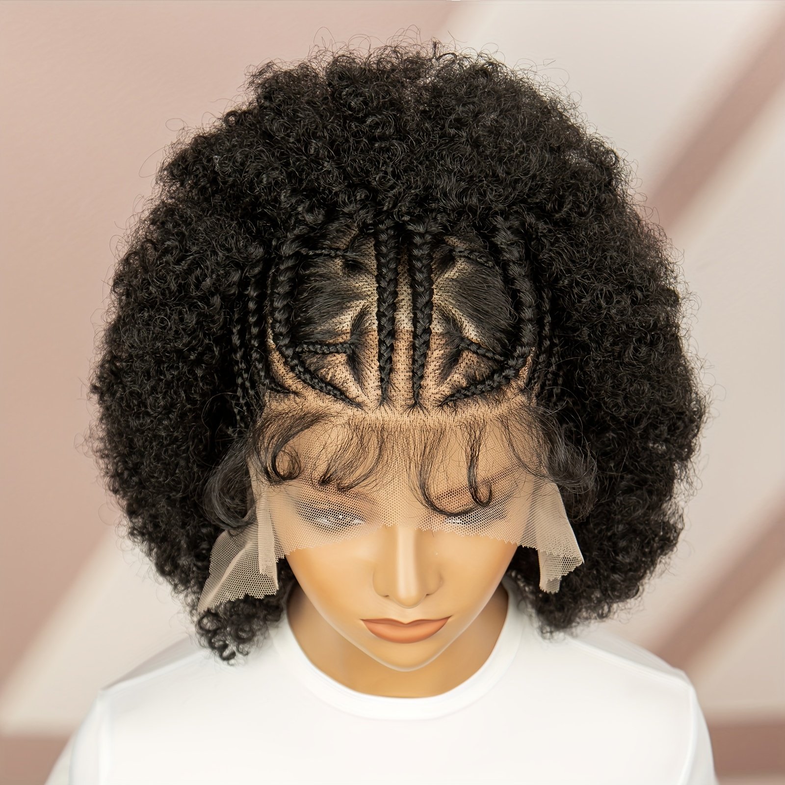 Full lace pure hand-woven front braid afro short black braid wig head cover daily wear breathable comfortable and fashionable - Image 7